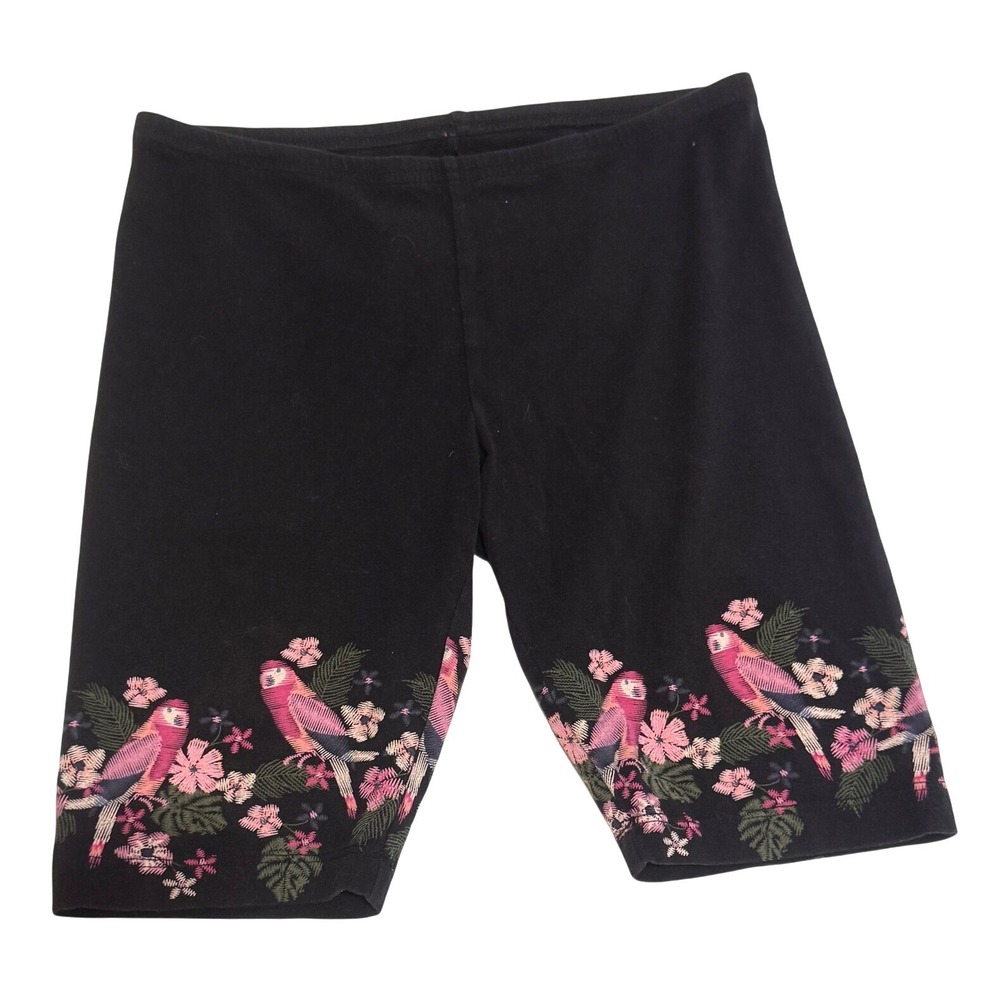 Old Navy Girls XL 14 Tropical Bird Floral Print Bike Shorts Black Stretch